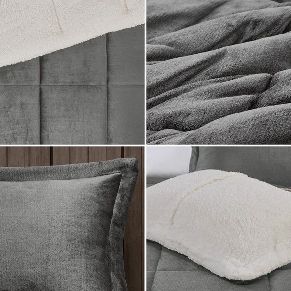 Woolrich Alton Plush to Sherpa Down Alternative Comforter Set in Charcoal/Ivory, Full/Queen WR10-2887 - Image 3
