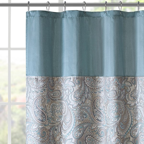 Madison Park Aubrey Jacquard Shower Curtain in Teal, 72x72" MP70-8320 - Image 2