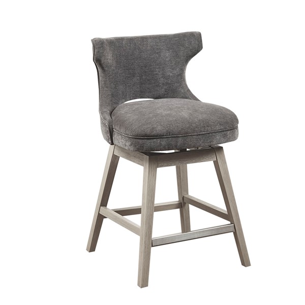 Madison Park Emmett 360-degree swivel counter stool with nailheads in Charcoal, One Size MP104-1119 - Image 2