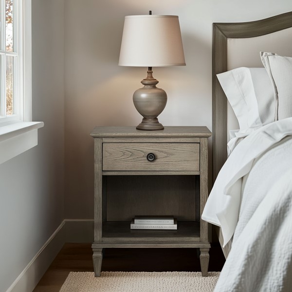 Madison Park Signature Victoria one-drawer wood nightstand with shelf in Reclaimed Grey, One Size MPS136-0320 - Image 3