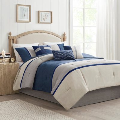 Madison Park Palisades 7 Piece Faux Suede Comforter Set in Blue, King MP10-1317