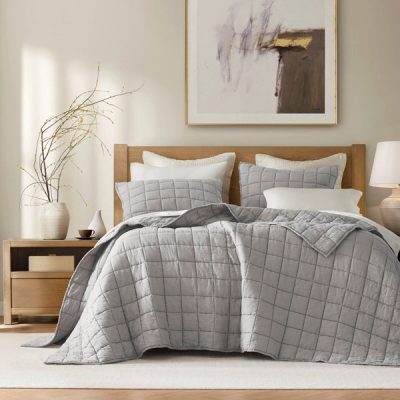 Harbor House French Flax Linen Garment Washed Quilt Set in Gray, Full/Queen HHD14-1921