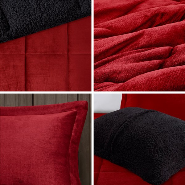 Woolrich Alton Plush to Sherpa Down Alternative Comforter Set in Red/Black, King WR10-2066 - Image 4