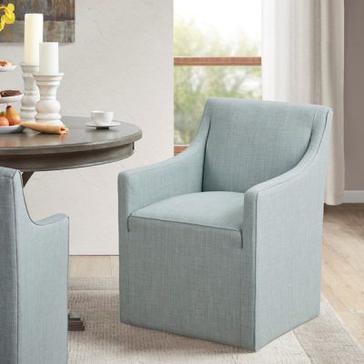 Madison Park Charlotte Upholstered Dining Arm Chair with Hidden Casters in Blue, One Size MP108-1244