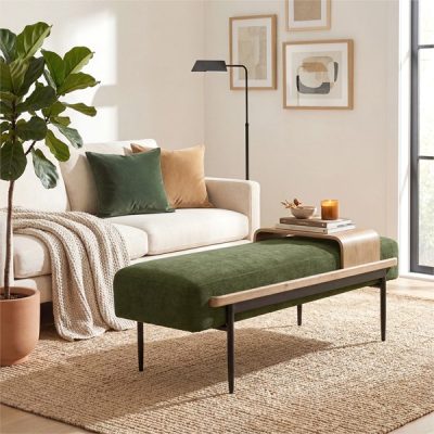 Chapel Hill Perry Cocktail Ottoman with slide tray in Green, One Size CH101-0075