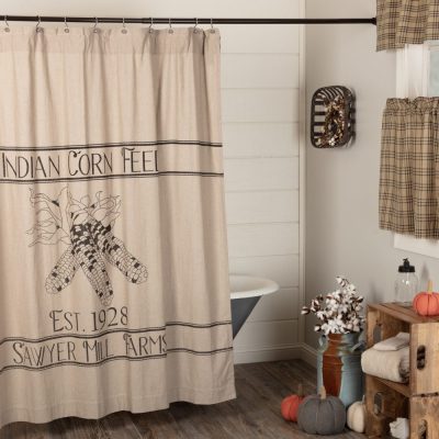 VHC Brands Sawyer Mill Charcoal Corn Feed Cotton Farmhouse Shower Curtain, Grey & Cream, 72x72