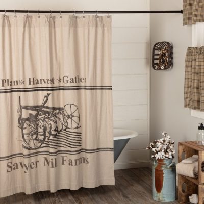 VHC Brands Sawyer Mill Charcoal Plow Striped Farmhouse Shower Curtain 72x72 Rustic Gray Cotton Bathroom Decor