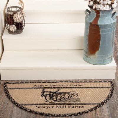 Sawyer Mill Charcoal Plow Braided Jute Half Round Farmhouse Entryway Accent Rug 16.5x33 Indoor Mat