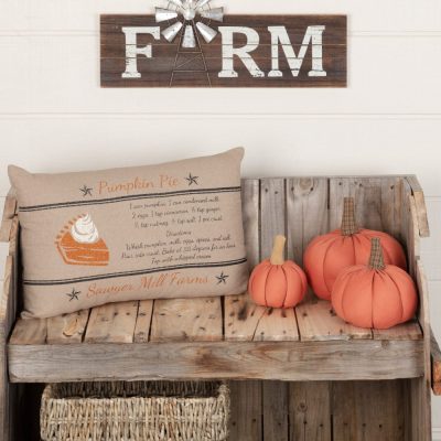 VHC Brands Sawyer Mill Farmhouse Charcoal Pumpkin Pie Recipe Throw Pillow 14x22 Rustic Autumn Harvest Decorative Accent