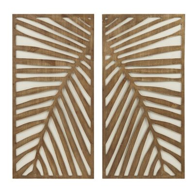 Madison Park Birch Botanical Two-tone Wood Panel Wall Decor Set in Palm, 16"W x 32"H x 1"D (2) MP95B-0280