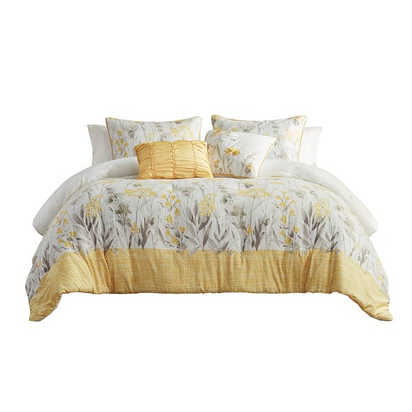 Madison Park Prairie 5 Piece Seersucker Comforter Set with Throw Pillows in Yellow, King/Cal King MP10-8360 - Image 3