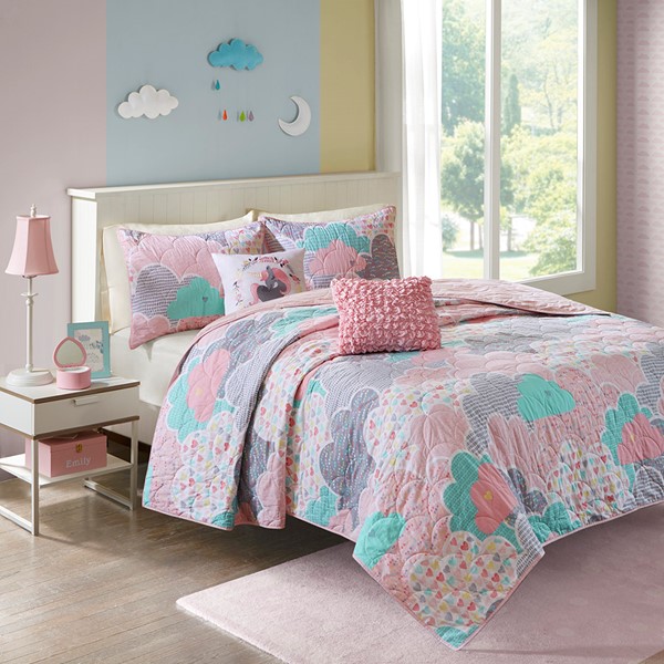 Urban Habitat Kids Cloud Reversible Cotton Quilt Set with Throw Pillows in Pink, Twin UHK13-0015 - Image 2