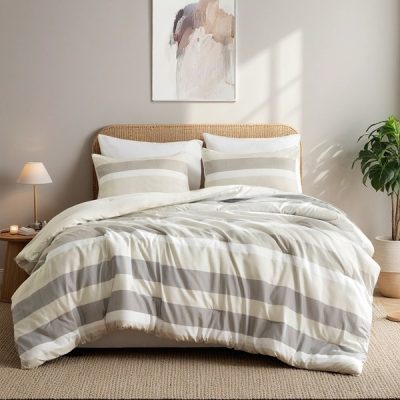 Regency Heights Blais Stripe Textured Print Comforter Set in Neutral, King/Cal King RH10-0018