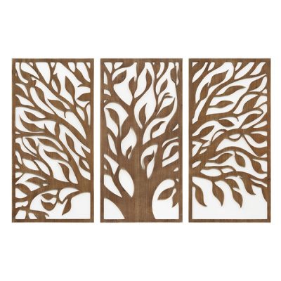 Madison Park Birch Botanical Two-tone Wood Panel Wall Decor Set in Tree of Life, 16"W x 32"H x 1"D (3) MP95B-0362