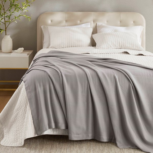 Madison Park 100% Certified Egyptian Cotton Blanket in Grey, Full/Queen MP51N-5166 - Image 4