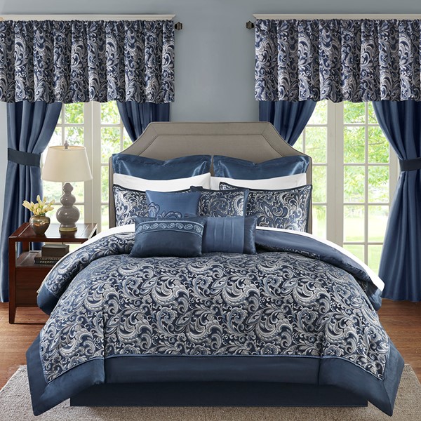 Madison Park Essentials Brystol 24 Piece Room in a Bag in Navy, Cal King MPE10-982 - Image 4