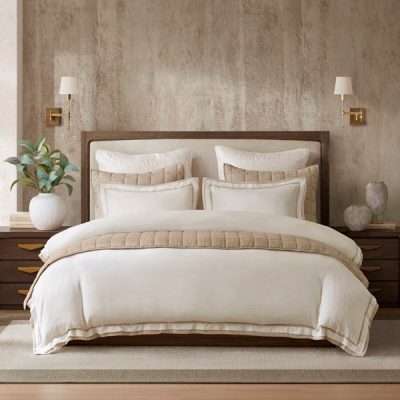 Harbor House Linen Blend Double Flange Duvet Cover Set in White/Gold, King/Cal King HHD12-1938