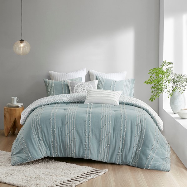 INK+IVY Kara 3 Piece Cotton Jacquard Comforter Set in Aqua, King/Cal King II10-1105 - Image 3