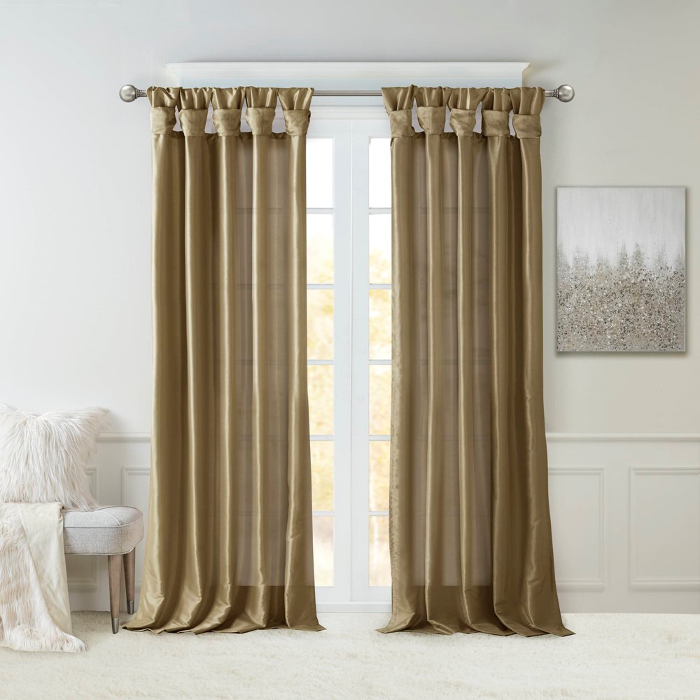 Madison Park Emilia 100% Polyester Solid Faux Silk Lined Twist Tab Window Curtain in Bronze, 50x84" WIN40-118 - Image 3