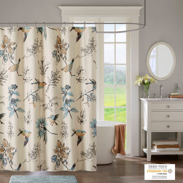 Madison Park Quincy Printed Cotton Shower Curtain in Khaki, 72x72" MP70-4246 - Image 7