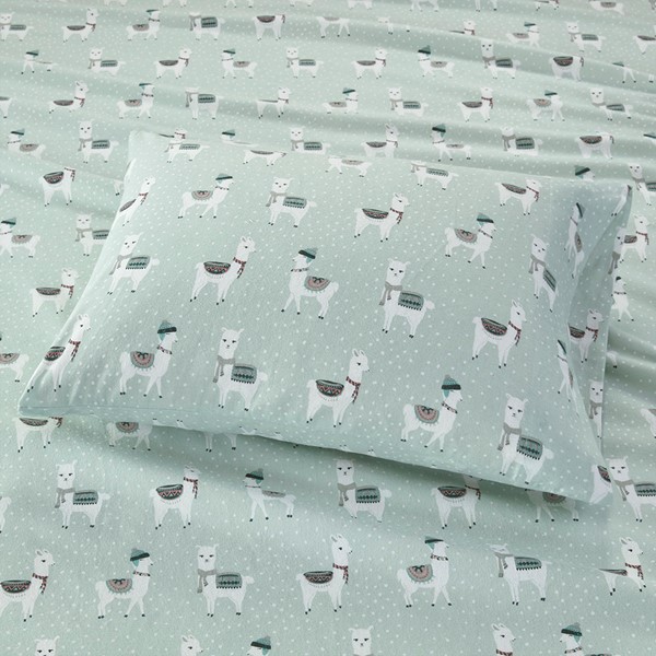 True North by Sleep Philosophy Cozy Cotton Flannel Printed Sheet Set in Seafoam Llama, King TN20-0409 - Image 3