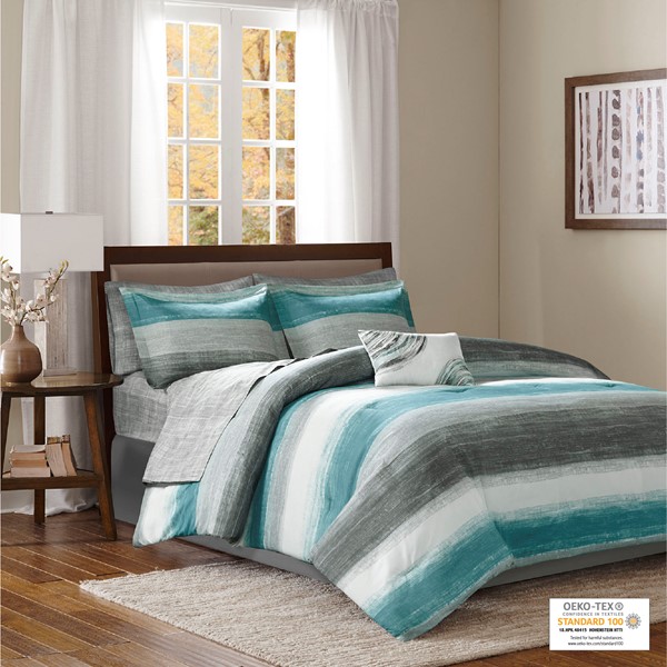 Madison Park Essentials Saben Comforter Set with Cotton Bed Sheets in Aqua, Twin MPE10-693 - Image 3
