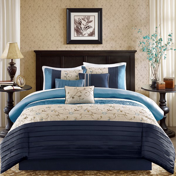 Madison Park Serene Embroidered 7 Piece Comforter Set in Navy, Cal King MP10-3451 - Image 2
