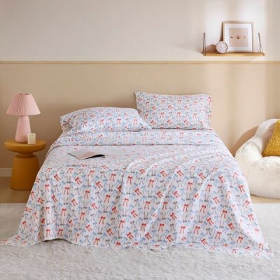 Intelligent Design Cozy Soft Cotton Flannel Printed Sheet Set in Happy Bows, Twin XL ID20-2501