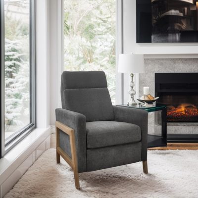 Chapel Hill Luna Recliner With Wood Frame in Grey, One Size CH103-0003