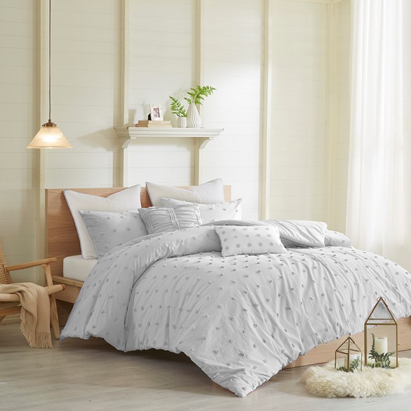 Urban Habitat Brooklyn Cotton Jacquard Comforter Set with Euro Shams and Throw Pillows in Grey, King/Cal King UH10-2161 - Image 5