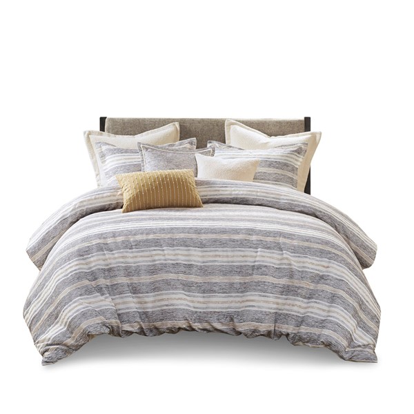 Madison Park Signature Oasis Oversized Chenille Jacquard Striped Comforter Set with Euro Shams and Throw Pillows in Charcoal, Full/Queen MPS10-515 - Image 4