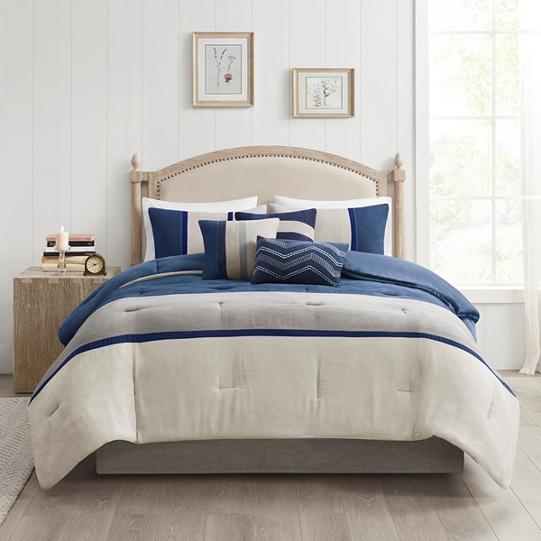 Madison Park Palisades 7 Piece Faux Suede Comforter Set in Blue, Cal King MP10-1318 - Image 3