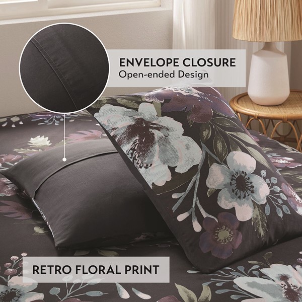 Madison Park Jolene 3 Piece Cotton Duvet Cover Set in Dark Grey/Plum, King/Cal King MP12-8493 - Image 4