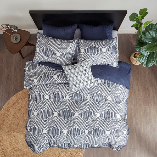 INK+IVY Ellipse Cotton Jacquard Comforter Set in Navy, Full/Queen II10-1069 - Image 3