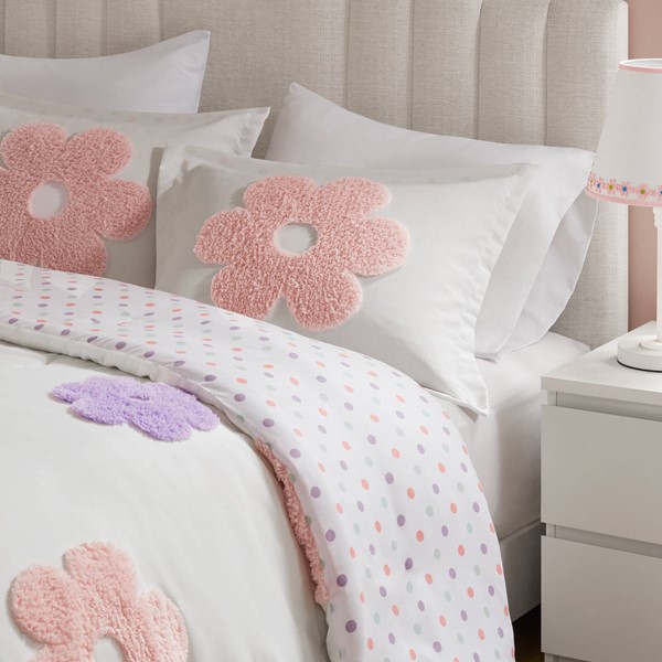 Urban Habitat Kids Gracie Floral Reversible Tufted Chenille Comforter Set with Flower Throw Pillow in White/Purple, Full/Queen UHK10-0227 - Image 7