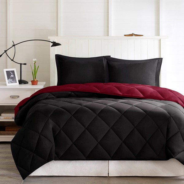 Madison Park Essentials Larkspur 3M Scotchgard Reversible Down Alt Comforter Set in Red/Black, Twin/Twin XL BASI10-0601 - Image 4