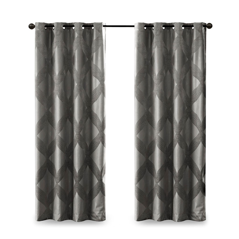 SunSmart Bentley Ogee Knitted Jacquard Total Blackout Curtain Panel in Charcoal, 50x95" SS40-0063 - Image 4
