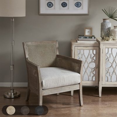 Madison Park Diedra Cane Armchair in Cream/Reclaimed Natural, One Size MP100-0386