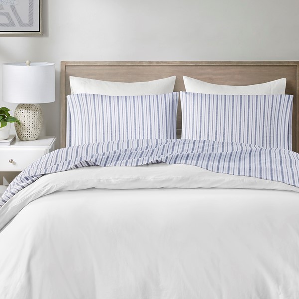 Madison Park Essentials 200 Thread Count Printed Cotton Sheet Set in Blue Stripe, Queen MPE20-1013 - Image 2