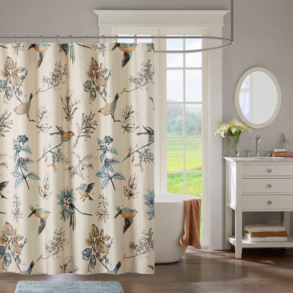 Madison Park Quincy Printed Cotton Shower Curtain in Khaki, 72x72" MP70-4246