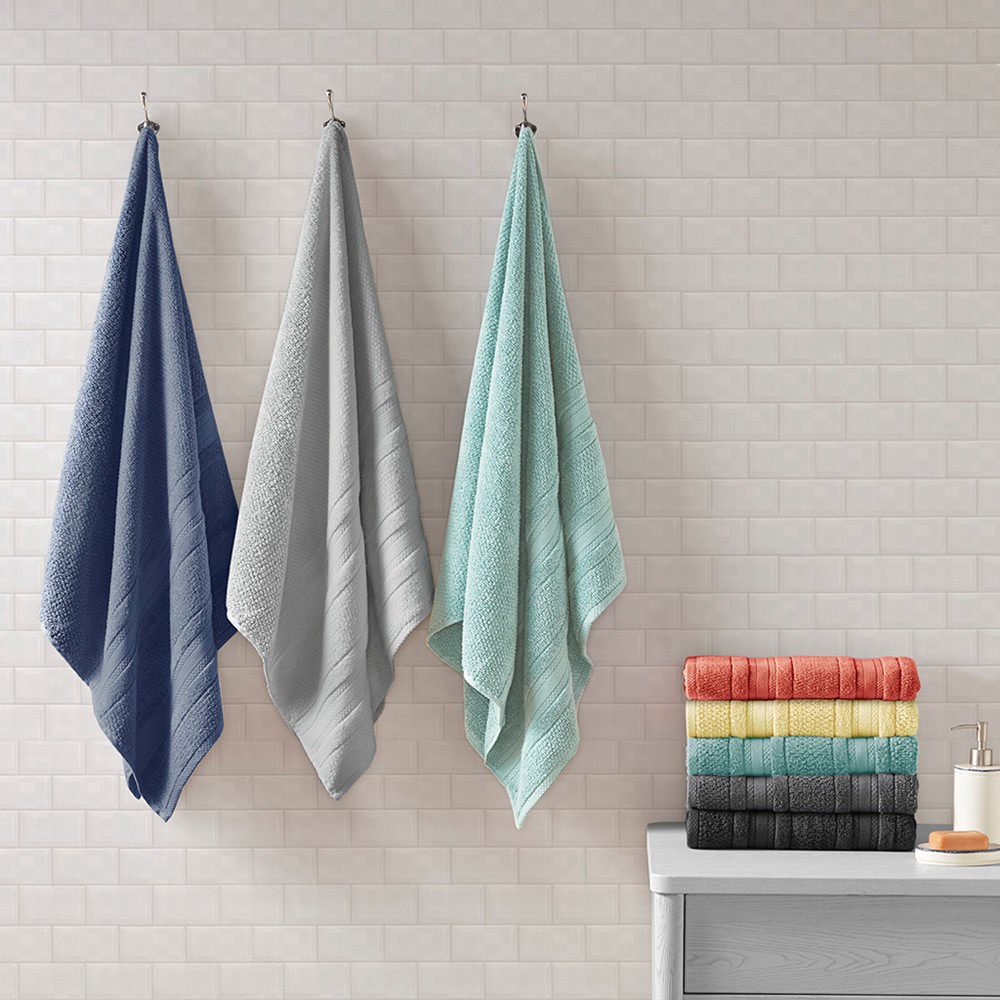 Madison Park Essentials Adrien Super Soft Cotton Quick Dry Bath Towel 6 Piece Set in Coral, 6-Piece MPE73-664 - Image 5