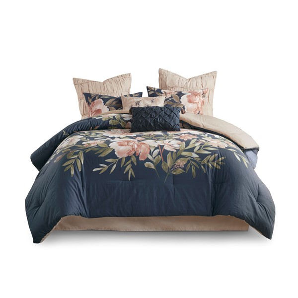 Madison Park Camillia 8 Piece Cotton Comforter Set in Navy, Cal King MP10-7297 - Image 4