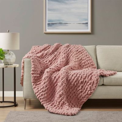 Madison Park Chenille Chunky Knit Throw in Blush, 50x60" MP50-7675