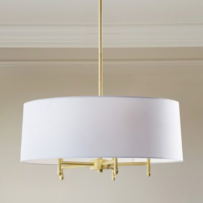 Hampton Hill Presidio 5-Light Dimmable Chandelier with Drum-shaped Fabric Shade & Adjustable Height in Gold/White, One Size MPS150-0067