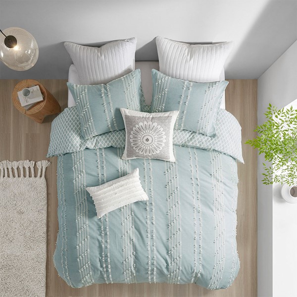 INK+IVY Kara 3 Piece Cotton Jacquard Duvet Cover Set in Aqua, Full/Queen II12-1106 - Image 5