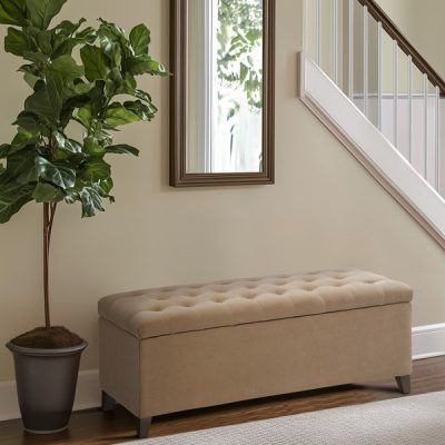 Madison Park Shandra Tufted Top Upholstered Storage Bench in Sand, One Size FPF18-0142