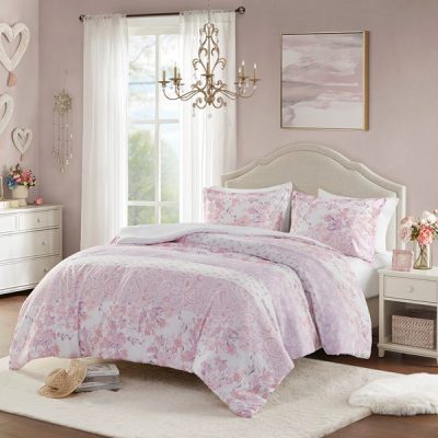Intelligent Design Oliena Floral Paisley Duvet Cover Set in Pink, Twin/Twin XL ID12-2324