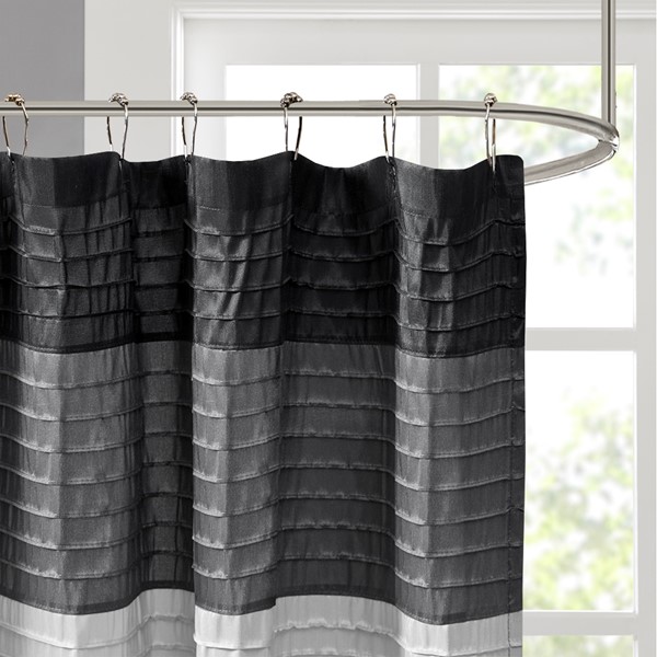 Madison Park Amherst Faux Silk Shower Curtain in Black, 72x72" MP70-246 - Image 2