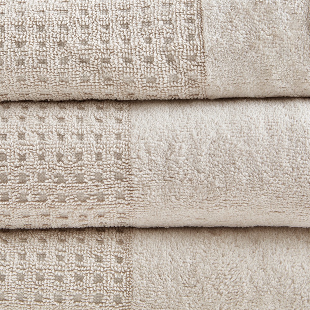 Madison Park Spa Waffle Cotton Jacquard Antimicrobial Bath Towel 6 Piece Set in Natural, 6-Piece MP73-5914 - Image 6
