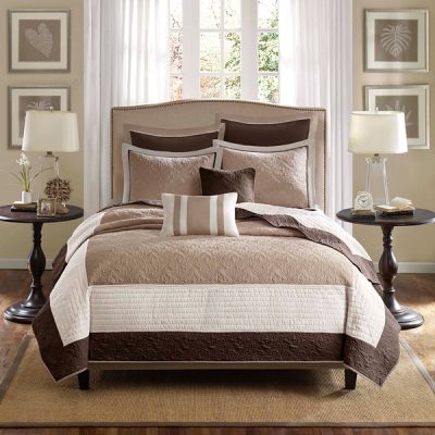Madison Park Attingham 7 Piece Quilt Set with Euro Shams and Throw Pillows in Beige, Full/Queen MP13-240